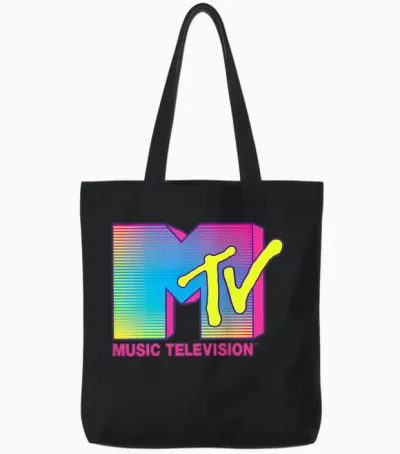 Mtv Logo Fluorescent Colors Retro Design Tote Bags - Black