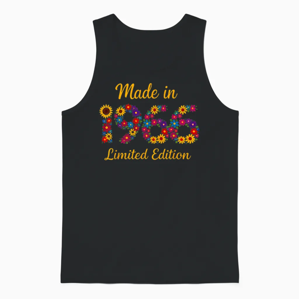 Made in 1966 Limited Edition Blumen Vintage 60 Geburtstag Unisex Tank Top in Black