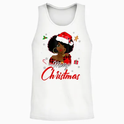Black African Girl American Melanin Christmas Santa Hat Xmas Unisex Tank Top - White