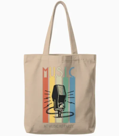 Retro Music Stripes Microphone Tote Bags - Natural