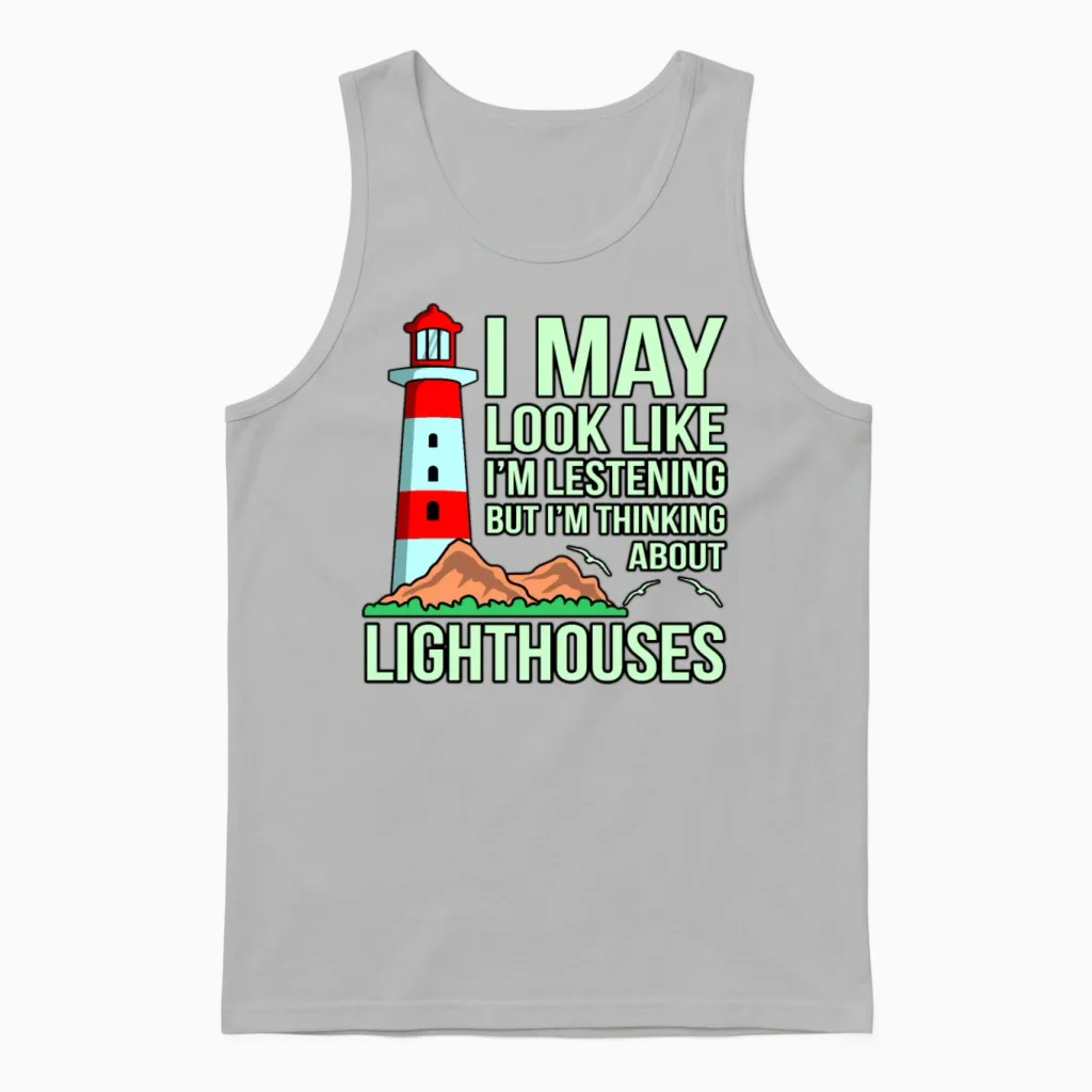 Funny Lighthouse Gift Unisex Tank Top in Ash