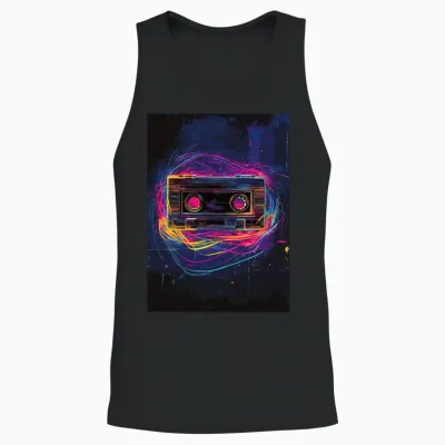 Neon Retro Cassette Unisex Tank Top - Black