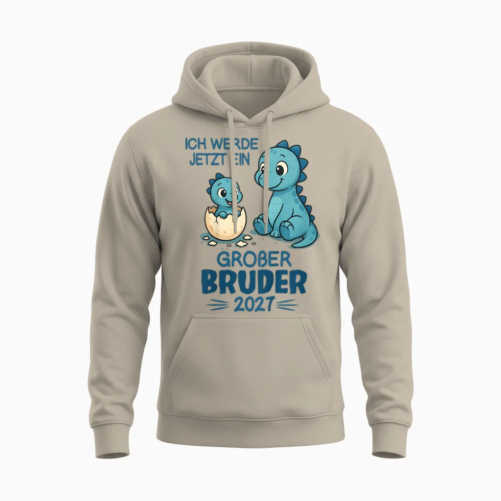 Kinder Kinder Geschwister Dino Ich Werde Ein Großer Bruder 2027 Unisex Hoodie in Sand