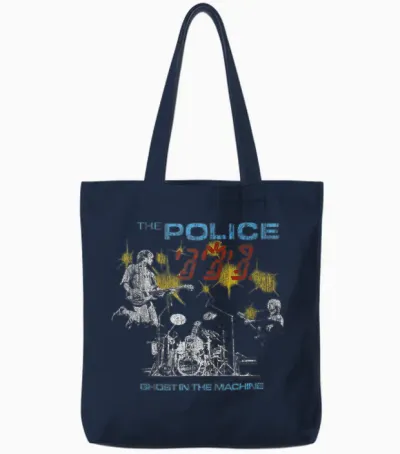 The Police Rock Music Band Ghost in the Machine T-Shirt, Black Tote Bags - Navy