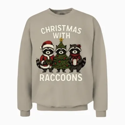Christmas Raccoon Vibes – Cute Holiday Magic Unisex Sweatshirt - Sand
