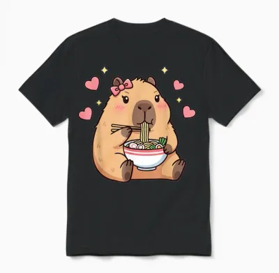 Cute Girls Capybara Ramen Kawaii Tea Kawaii Capy Lover Unisex T-Shirt - Black