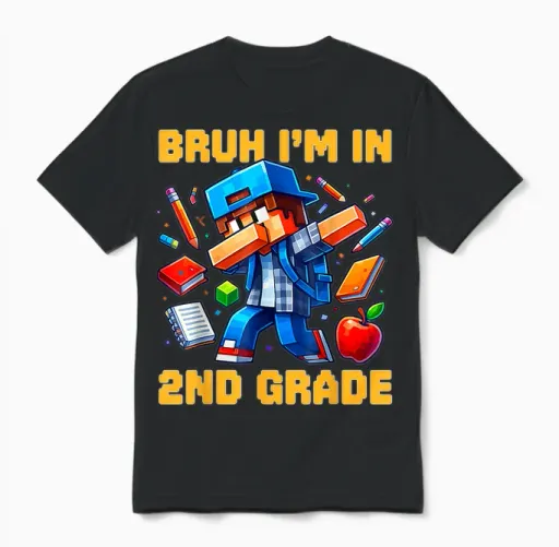 Bruh I'm in 2nd Grade Dabbing Boys Kids Gamer Back to School Unisex T-Shirt in Black
