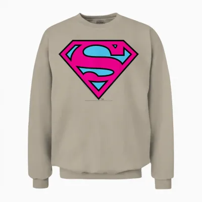 Superman Pink and Blue Logo Unisex Sweatshirt - Sand