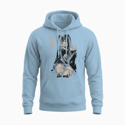 Anime Horror Girl Aesthetic Soft Grunge Waifu Japanese Girl T-Shirt, Black, S Unisex Hoodie - Light Blue
