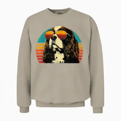 Cavalier King Charles Spaniel Dad Sunset Retro Dog Lover Pour Hommes Unisex Sweatshirt - Sand