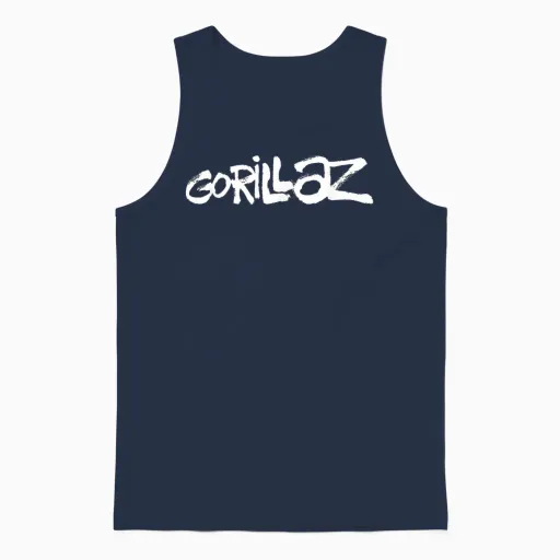 Gorillaz White Paint Brush Logo T-Shirt Small Unisex Tank Top in Navy