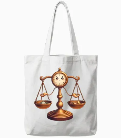 Vintage Balance Scale Illustration with Clock Face Tote Bags - White