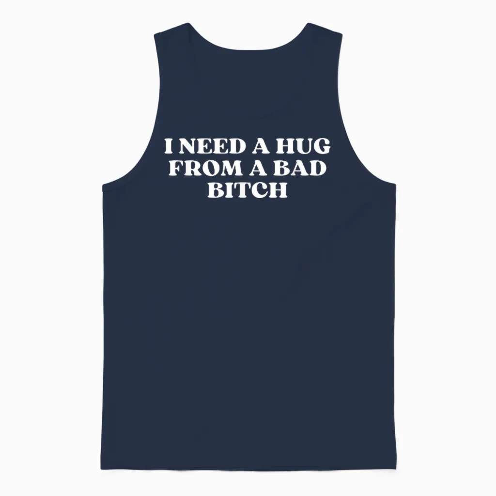 I Need a Hug from a Bad Y2k Aesthetic T-Shirt, Black Unisex Tank Top in Navy