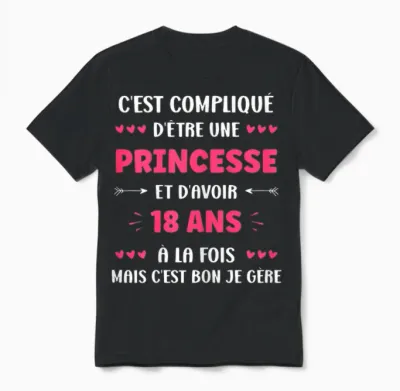 Girl 18 Years Funny Princess Birthday Teen 18 Years T-Shirt, Black, Female X-Small Unisex T-Shirt - Black