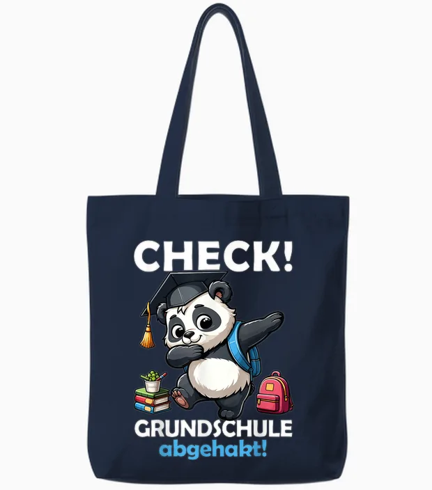 Check! Primary School Abgehakt! School Farewell Graduation Panda T-Shirt, Black Tote Bags in Navy