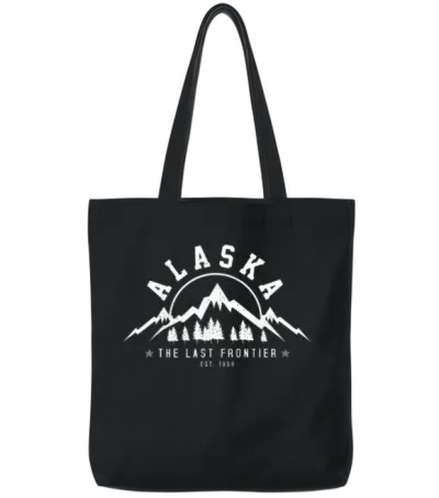 Alaska the Last Frontier Est 1959 Mountains Nature Tote Bags - Black