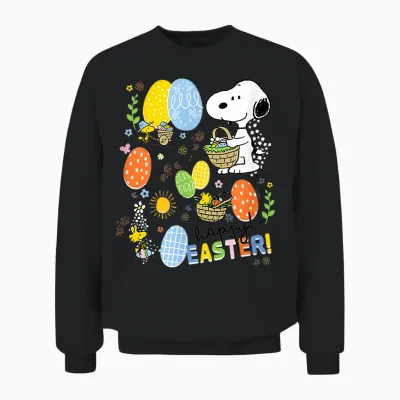 Snoopy & Woodstock Merry Easter Grid Unisex Sweatshirt - Black