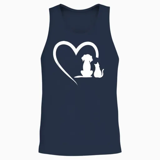 Dog Puppy and Baby Cat Heart - Animal Dog & Cat Heart T-Shirt for Men Women Girls Kids Unisex Tank Top - Navy