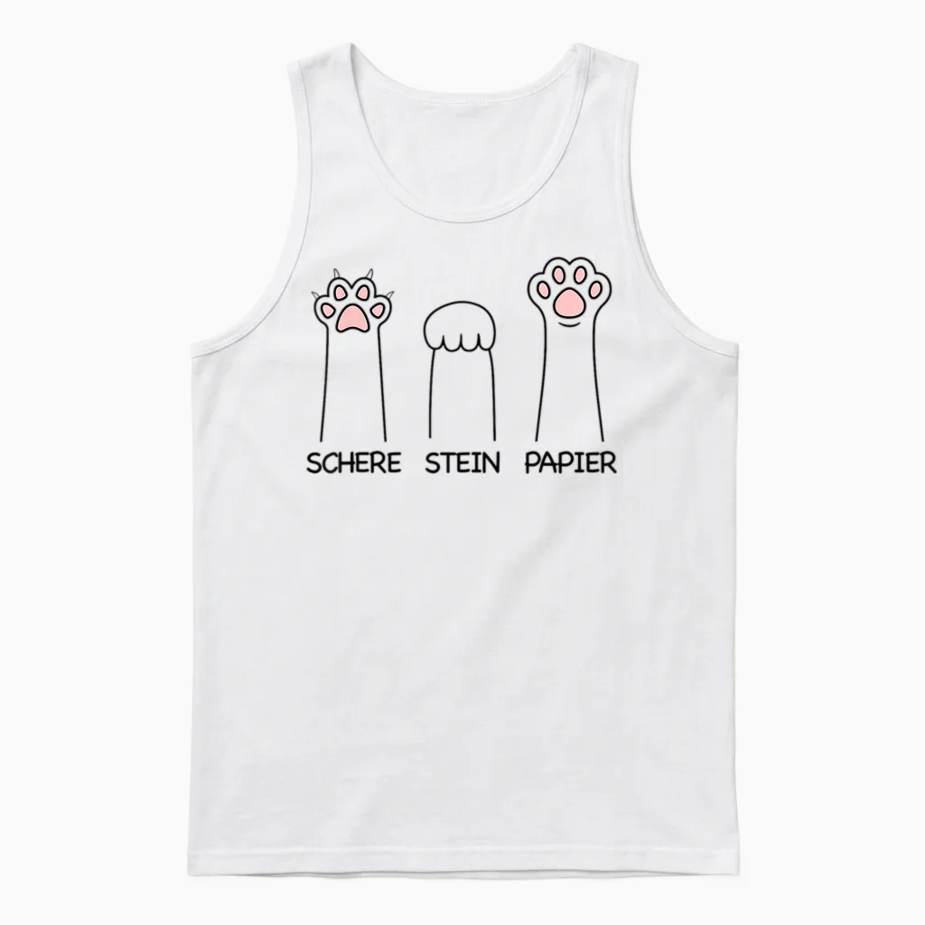 Schere Stein Papier Spiel Süße Katzenpfote Lustiges Katzen Unisex Tank Top in White