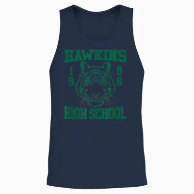 Stranger Things 4 Hawkins High School Green Logo Unisex Tank Top - Navy