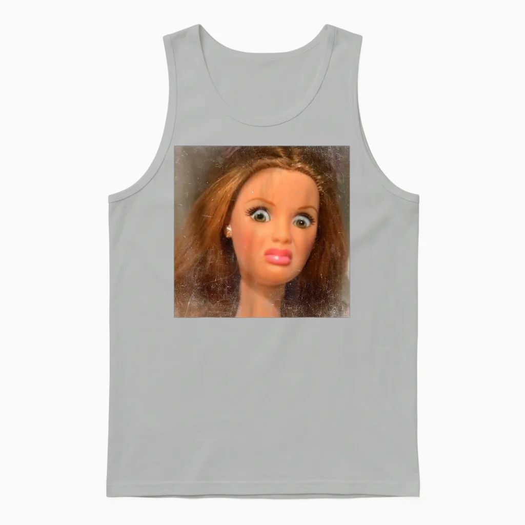 Funny Disgusting Doll Face Meme Unisex Tank Top in Ash