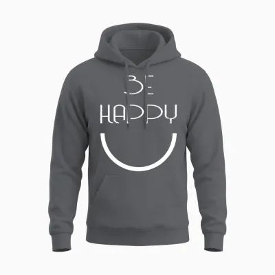 Be Happy White Unisex Hoodie - Charcoal
