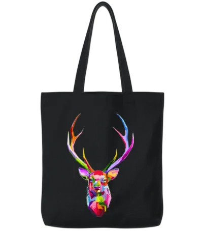 Colorful Deer Head T Shirt Deer Head T Shirt Deer Tote Bags - Black
