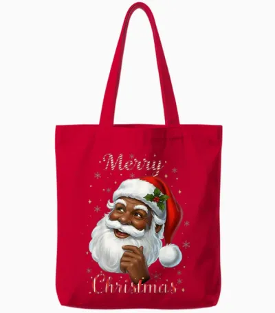 African American Santa Christmas Cool Black X-Mas Tote Bags - Red
