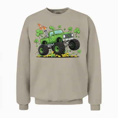 Lucky Monster Truck Shenanigans for Boys St Patricks Day Unisex Sweatshirt - Sand