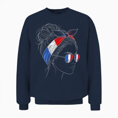 France Femme Profil Chignon Lunettes Bandeau Unisex Sweatshirt - Navy