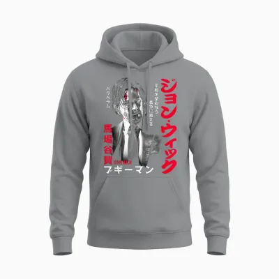 John Wick Japanese Kanji Poster Action Movie T-Shirt, Black, S Unisex Hoodie - Sport Grey