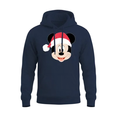 Disney Mickey Mouse in Santa Hat Happy Christmas Holiday Unisex Hoodie - Navy
