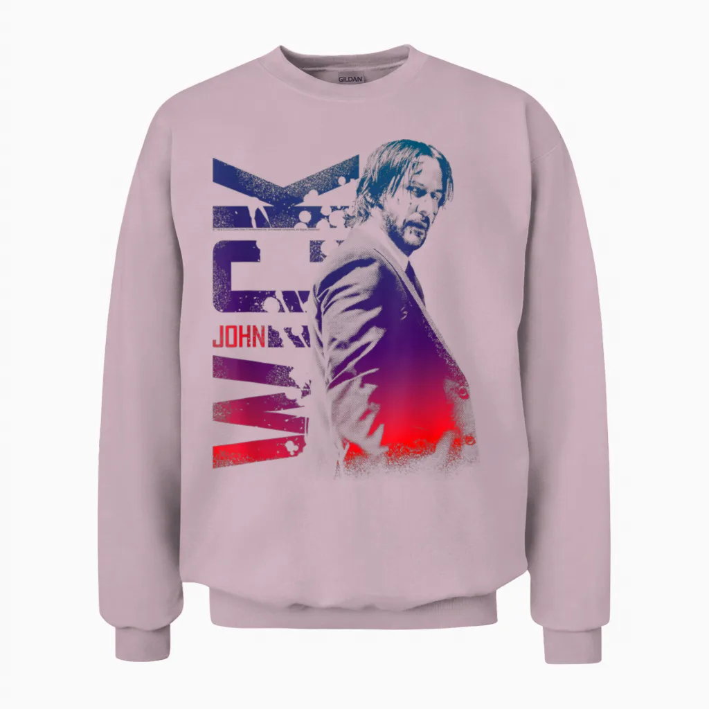 John Wick Colorful Photo with Logo Action Movie Unisex Sweatshirt in Light Pink