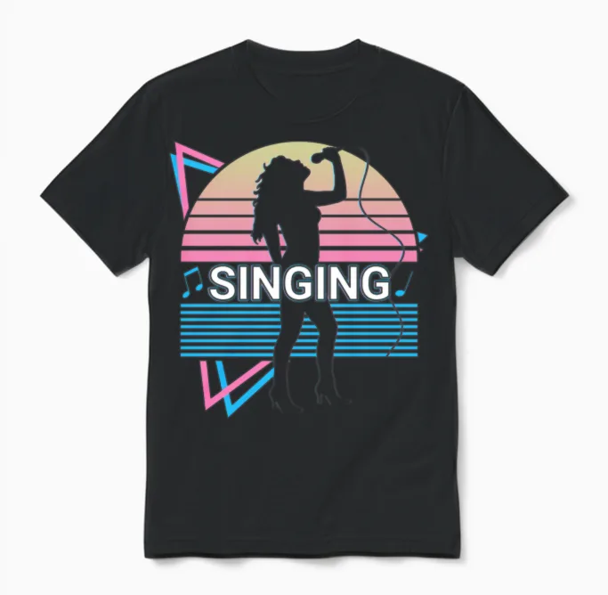 Singing Singer Retro Unisex T-Shirt in Black