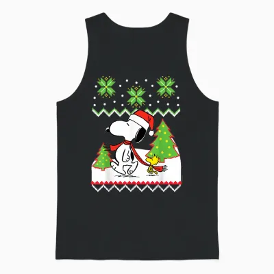 Peanuts Santa Snow Snoopy and Woodstock Unisex Tank Top - Black