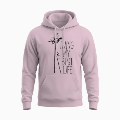 Amazon Essentials Men's Nightmare Before Christmas Jack Living My Best Life Graphic T-Shirt, White, Small Unisex Hoodie - Light Pink