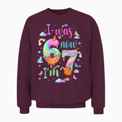 I Was 6 Now I'm 7 Meme Unicorn Ice Cream Cone 7th Birthday Unisex Sweatshirt - Maroon