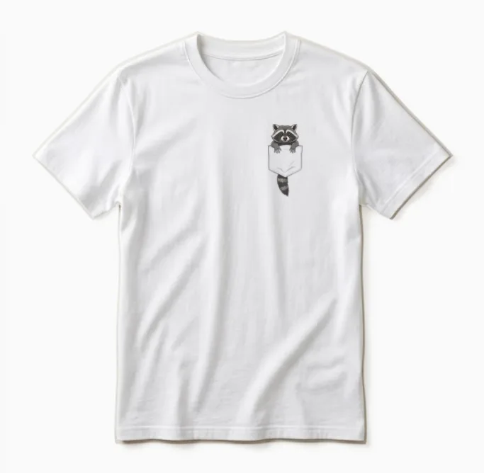 Cute Raccoon Pocket Funny Gifts for Men Women Kid Unisex T-Shirt in White