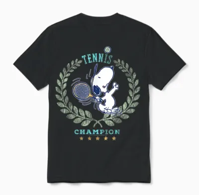 Snoopy Tennis Beagle Champion 86 Tournament Game Retro Unisex T-Shirt - Black
