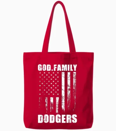 God. Family. Dodgers. Vintage Usa Tote Bags - Red