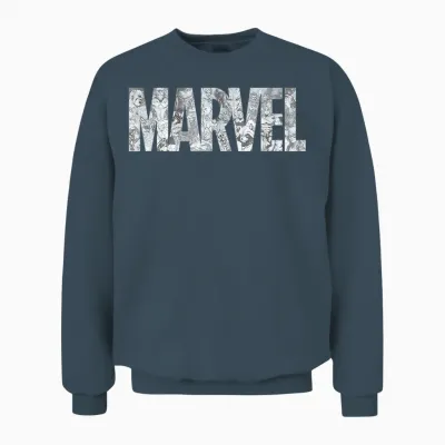 Marvel Logo Comics Gray Pencil Sketch Super Heroes Avengers T-Shirt, Black Unisex Sweatshirt - Dark Heather