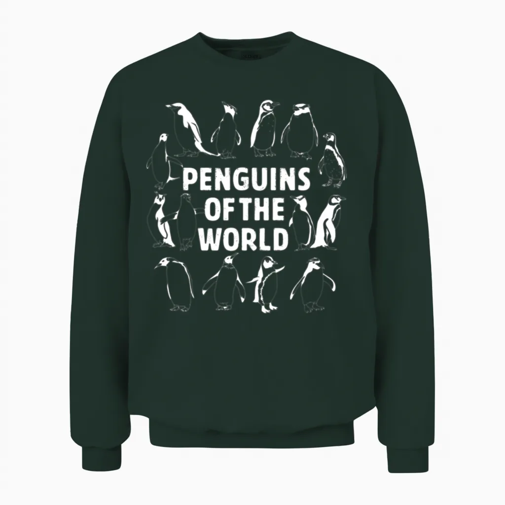 Youth Penguins of the World Animals Penguin Unisex Sweatshirt in Forest