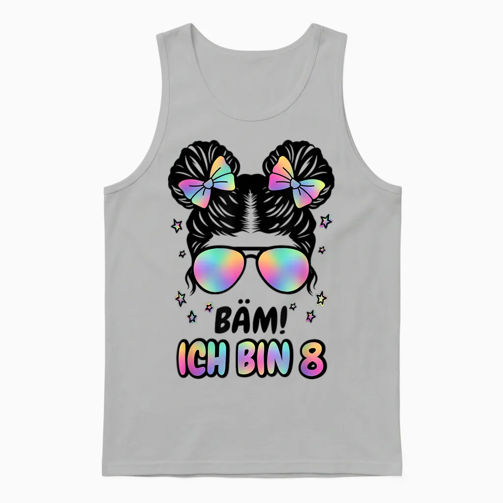 8. Geburtstag Mädchen Messy Bun Bäm! Ich Bin Acht Unisex Tank Top in Ash