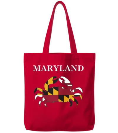 Maryland State Maryland Flag Crab Art Blue Crab Tote Bags - Red