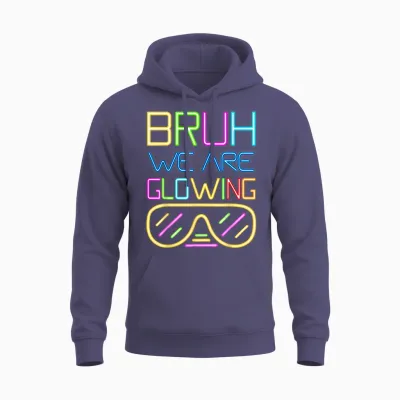 Retro Bruh We Are Glowing in My Glowing Era Colorful Unisex Hoodie - Heather Sport Dark Navy