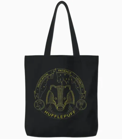 Harry Potter Hufflepuff Coat of Arms Tote Bags - Black