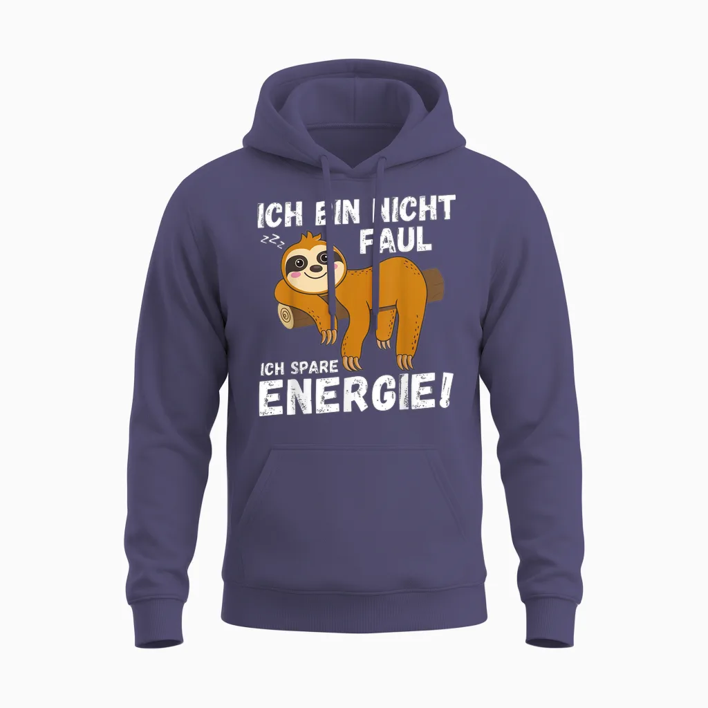 I Am Not Faul Save Energy Sloth Funny T-Shirt, Black Unisex Hoodie in Heather Sport Dark Navy