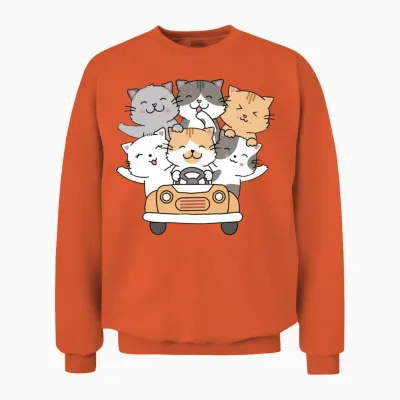Cute Cat Driving Unisex Sweatshirt - Orange