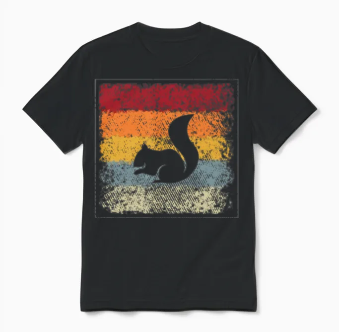 Squirrel Retro Unisex T-Shirt in Black