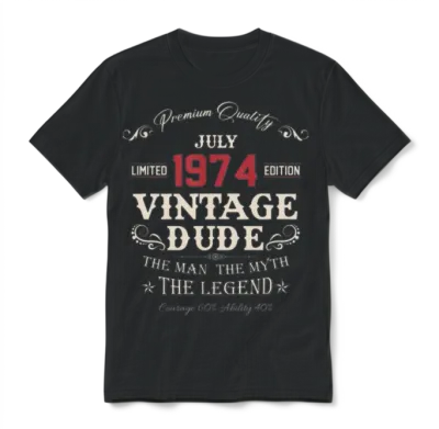 July 1974 Vintage Birthday Present Unisex T-Shirt - Black